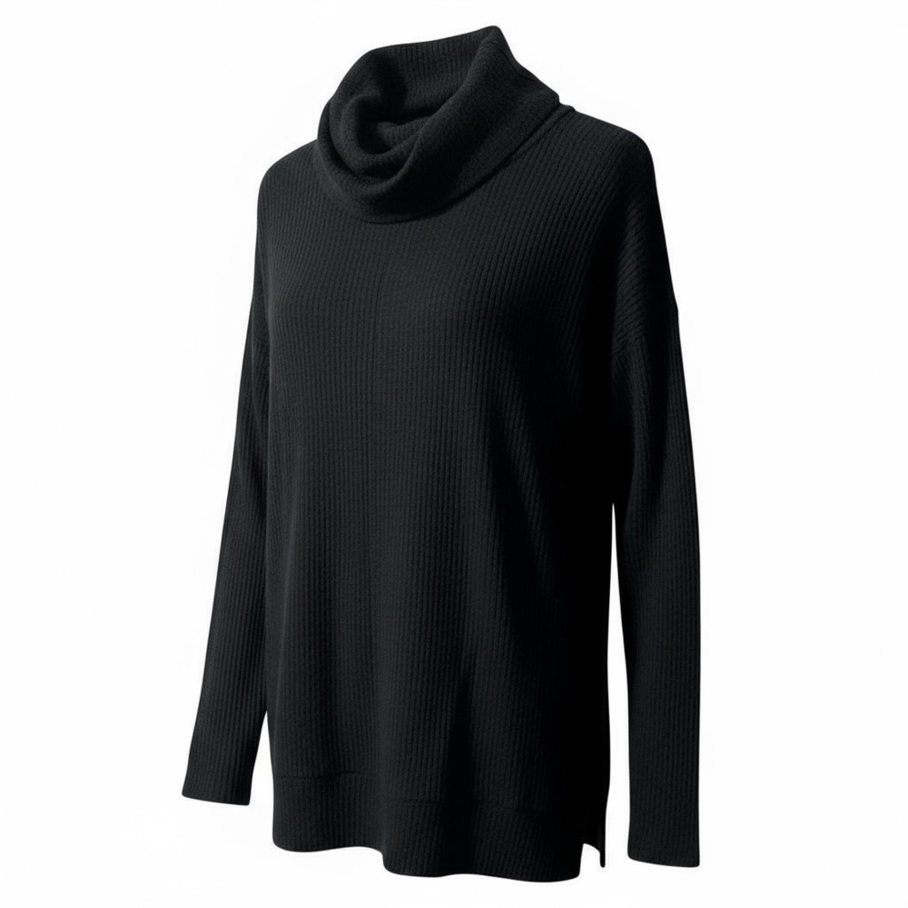 Bobi Tunic Sweater Top Size XS Black Waffle Knit Turtleneck Pullover 56B-26327